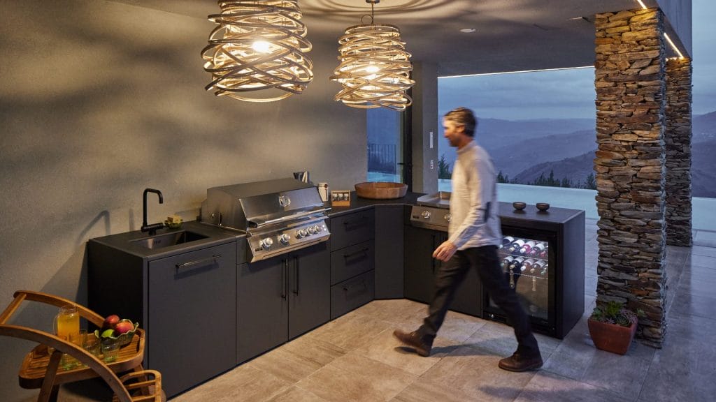 cocina exterior en L