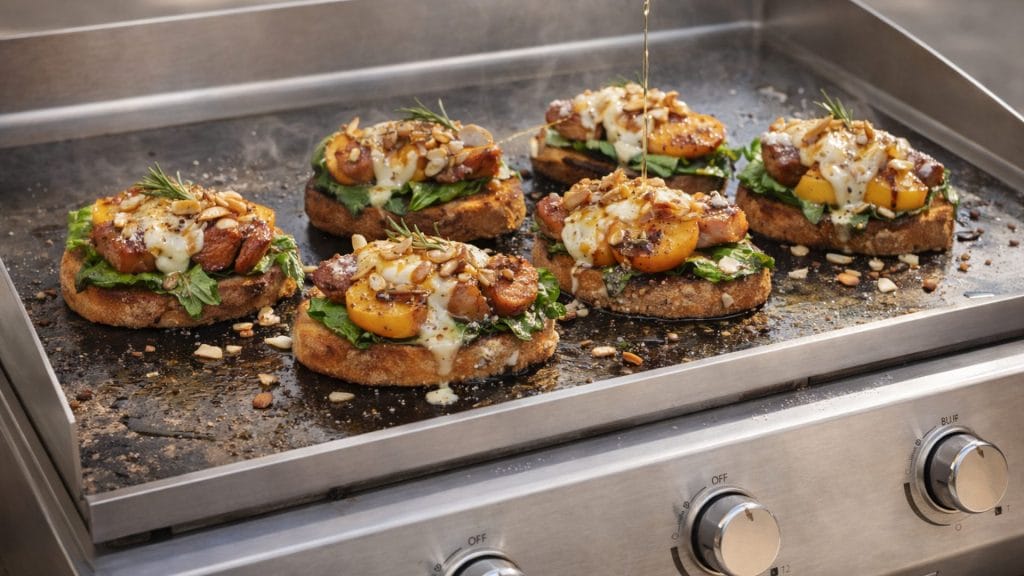 Tostas de melocotón de Calanda a la plancha
