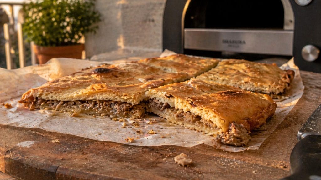 Coca amb tonyina hecha en horno de pizza